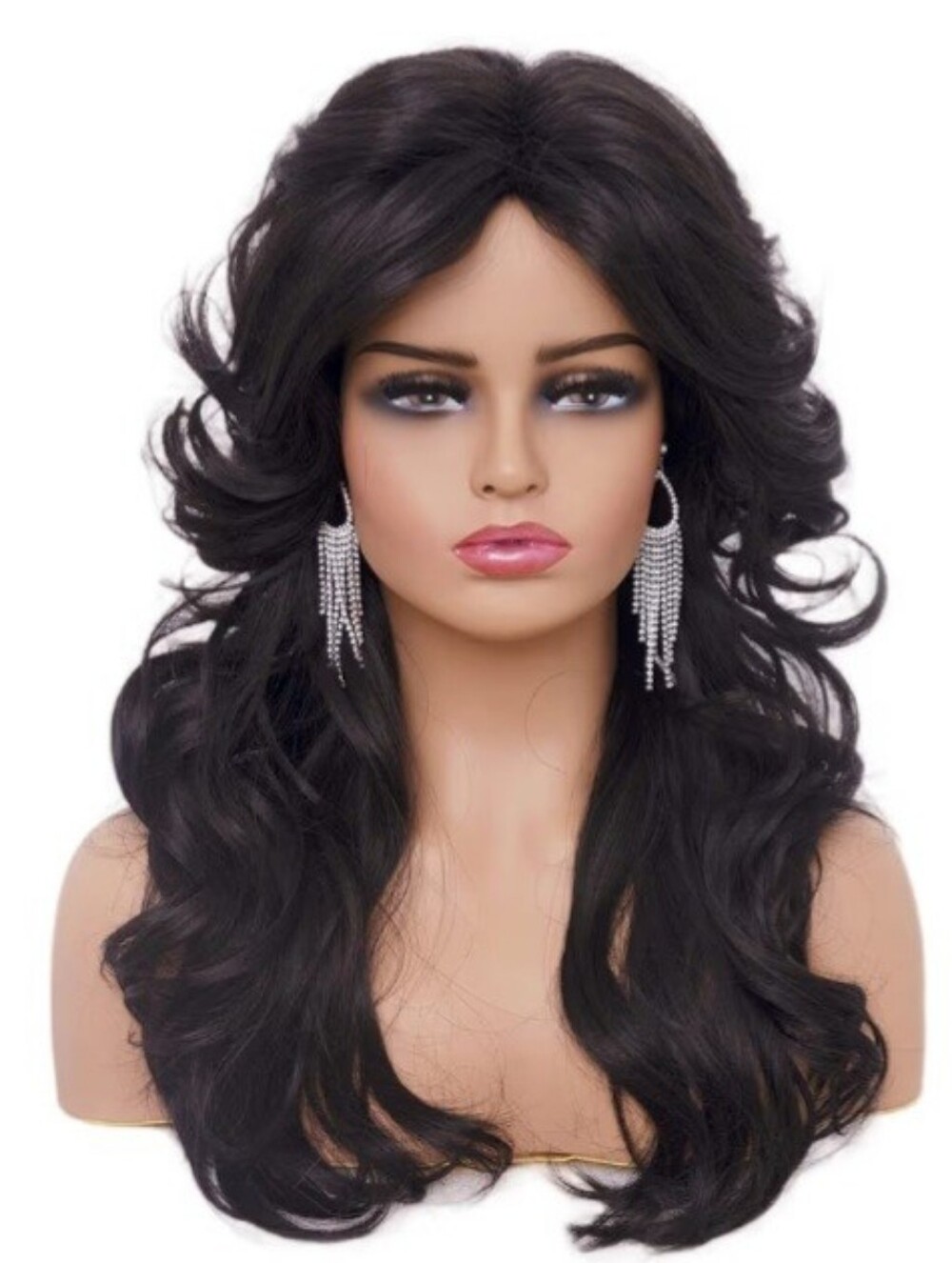 Rugelyss Vintage Wigs Natural Black Wig for Lady Layered Synthetic Full Wig